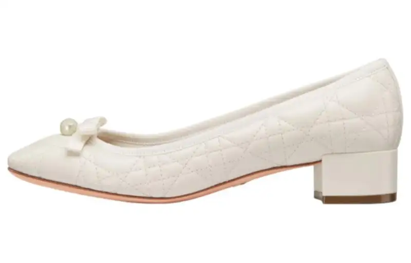 DIOR Leather Chunky Heel High Heels 3cm Women's Ecru