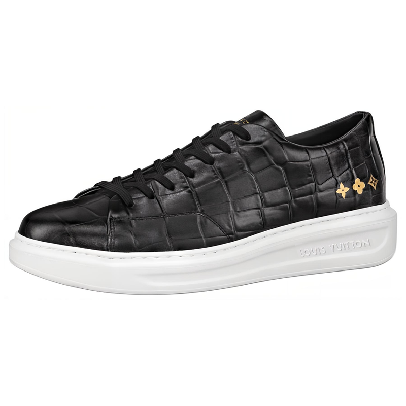 LOUIS VUITTON Beverly Hills Cow Leather Low top Skateboard Shoes Men's Black