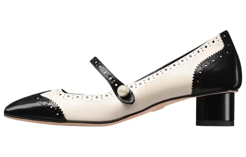 DIOR Spectadior Cow Leather Chunky Heel Mary Jane Shoes 3.5cm Women's White Black