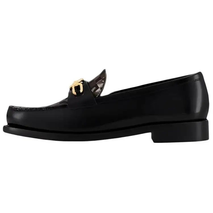 LOUIS VUITTON Chess Patent Leather Loafers Women's Black