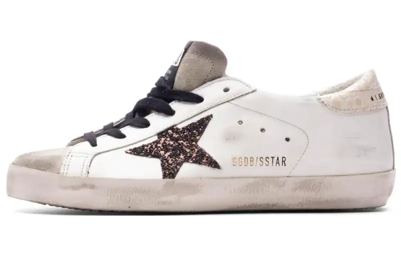 Golden Goose Super Star Leather, Suede Fashion Trend Low top Skateboard Shoes Women's White Gray Umber Distressed