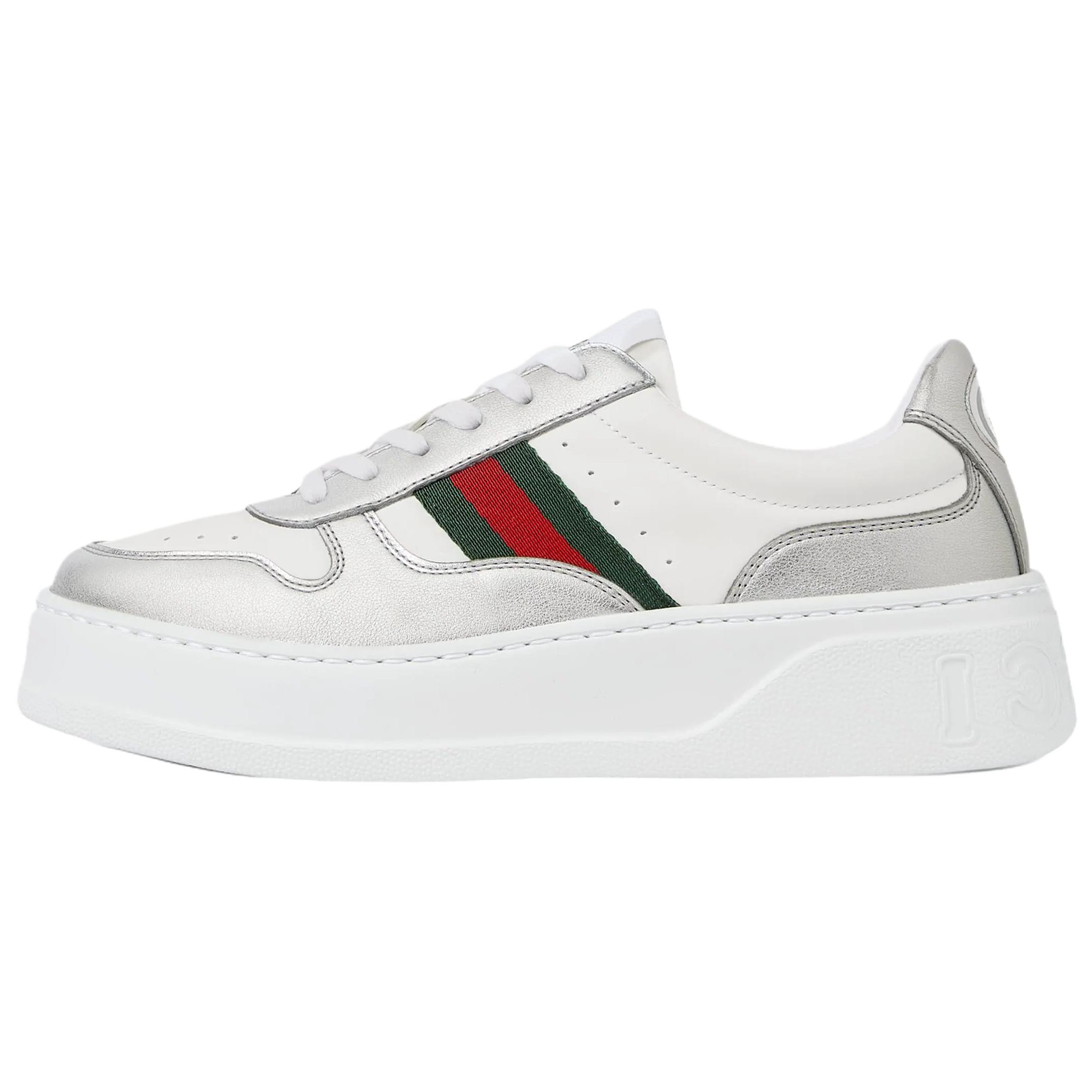Женские кеды Gucci (серебристо-белые)