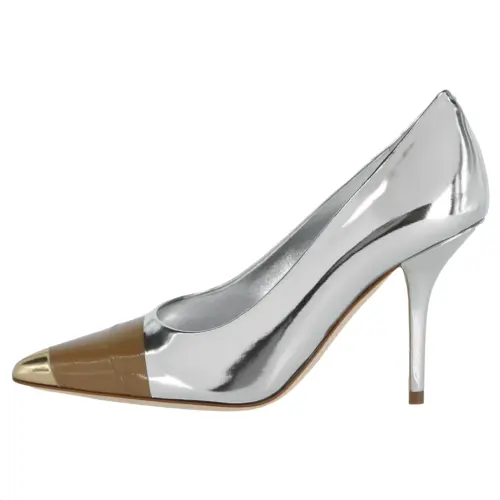 Burberry Leather Slim Heel High Heels 9cm Women's Silver
