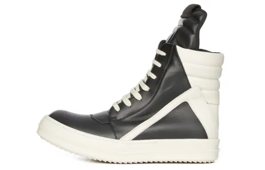 RICK OWENS/RO Geobasket Leather High top Skateboard Shoes Women's Black White