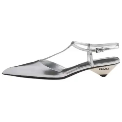 PRADA Leather Cone Heel High Heels 3.5cm Women's Silver