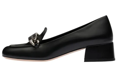 MIU MIU Leather Block Heel High Heels 3.5cm Women's Black