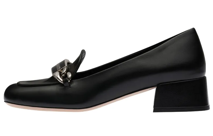 MIU MIU Leather Block Heel High Heels 3.5cm Women's Black