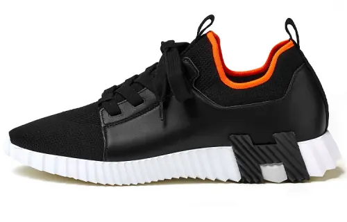 HERMES Bouncing Cow Leather, Textile Low top Casual Shoes Men's Black