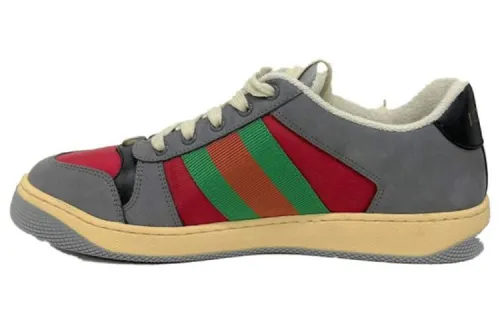 GUCCI Screener Distressed Shoes Leather GG Enamel Low top Casual Skate Shoes Men's Gray Red Green