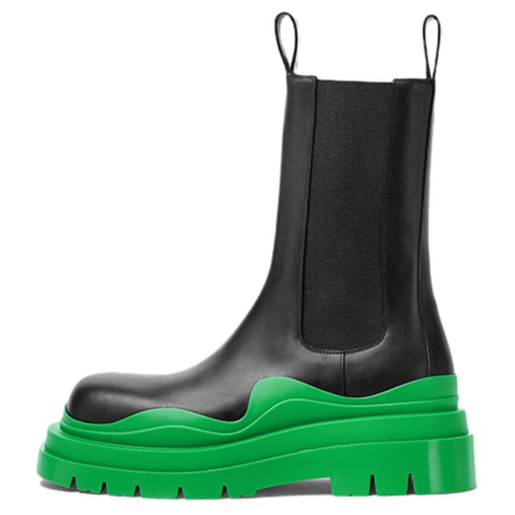 Bottega Veneta Bottega Veneta Tire Chelsea Leather Tire Thick-soled Slip-ons Mid-calf Chelsea Boots 5.5cm Women's Black Green