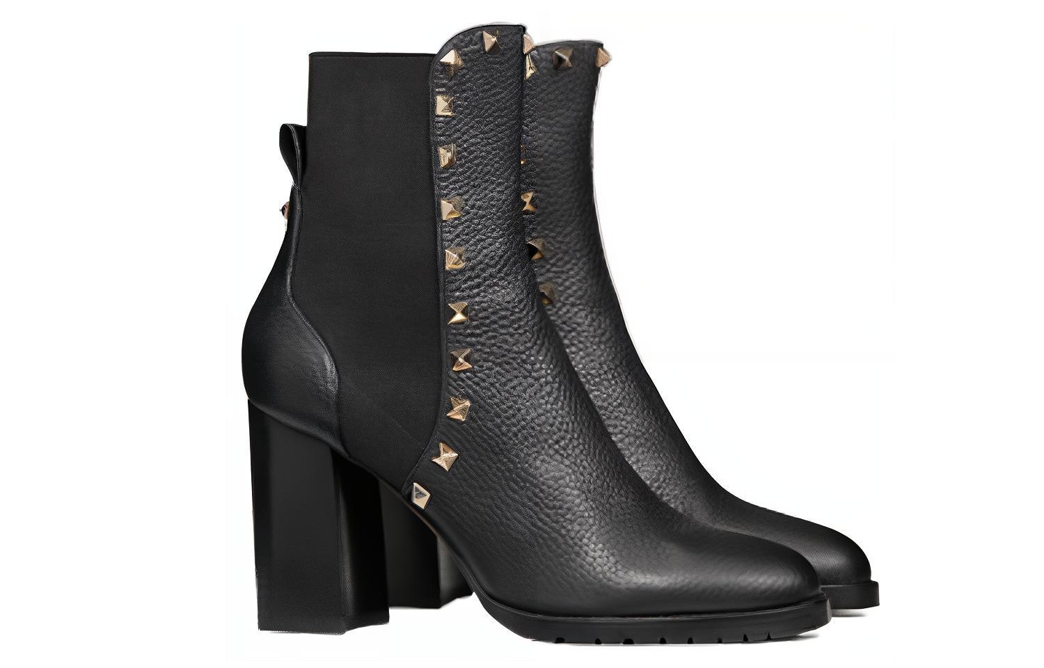 Valentino ROCKSTUD Leather Ankle Boots Women's Black