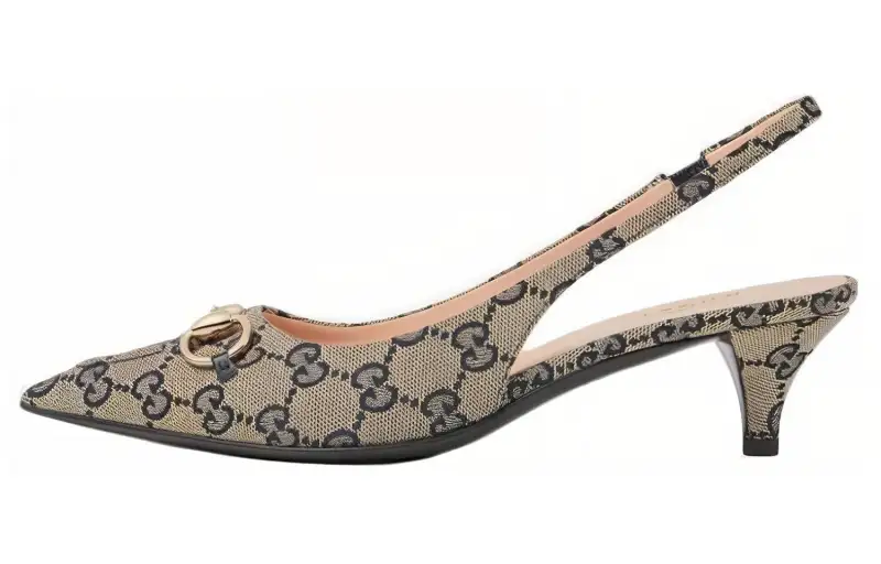 GUCCI 24 Spring Summer Collection Leather Slim Heel High Heels 4.5cm Women's Beige Blue