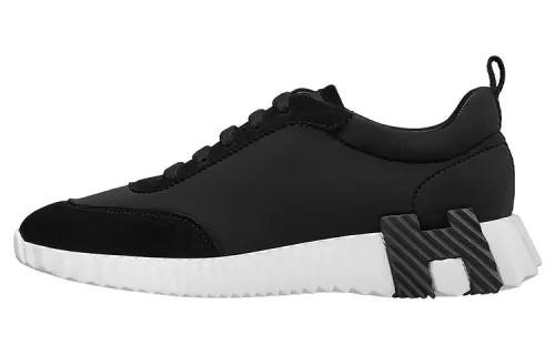 HERMES Bouncing Canvas Leather Low top Sports Casual Shoes Women's Black