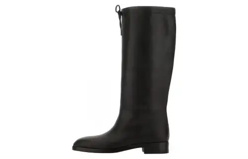 GUCCI Drawstring Knee High Boots Black Beige Women's