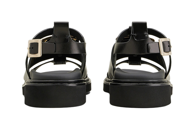 Roger Vivier Viv' Rangers Leather One Strap Sandals Women's Black