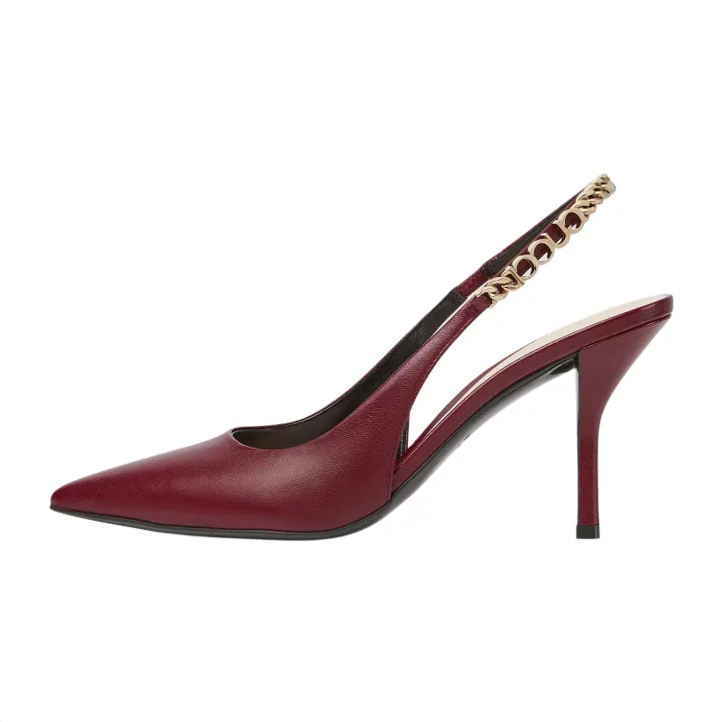GUCCI Signoria Leather Slim Heel High Heels 10.5cm Women's Red