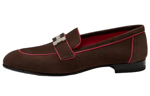 HERMES PARIS Suede Casual Shoes Women's Red Brown