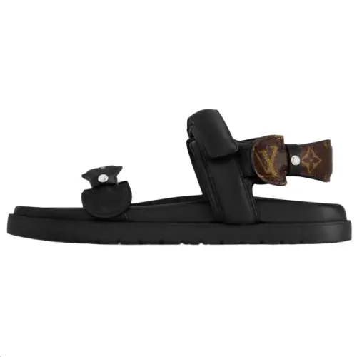 LOUIS VUITTON Sunset Comfort Sheepskin One Strap Sandals Women's Black