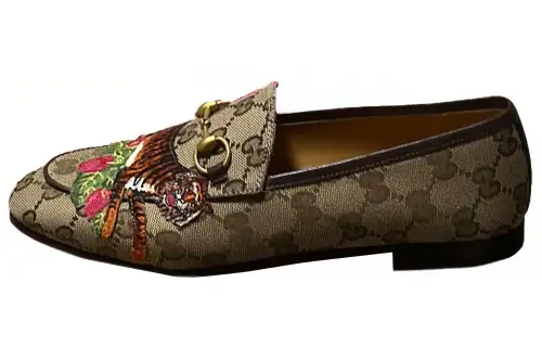 GUCCI Embroidered Round Toe Loafer Beige Women's