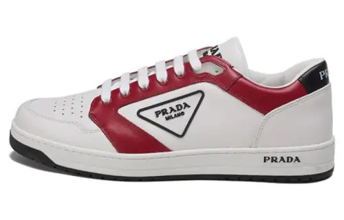 PRADA Downtown Leather Lace Up Low top Stylish Skateboarding Shoes Men's White Red