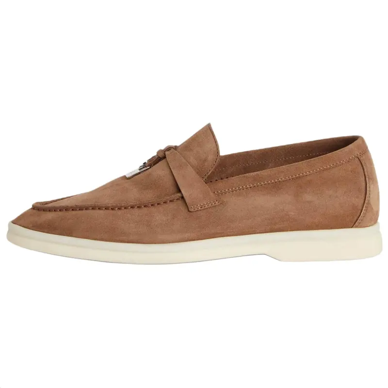 Loro Piana Summer Charms Walk Suede Round Toe Loafers Women's Light Brown