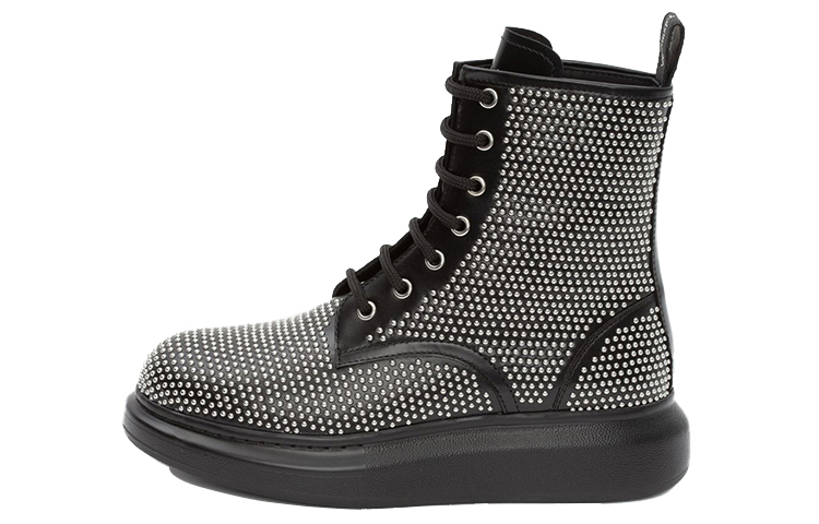 Alexander McQueen Alexander McQueen Hybrid first-layer cowhide glossy short-leg lace-up Martin boots women's black