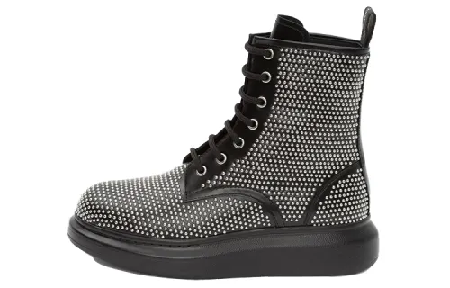 Alexander McQueen Alexander McQueen Hybrid first-layer cowhide glossy short-leg lace-up Martin boots women's black