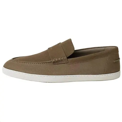 HERMES Job Suede Loafers Men's Umber