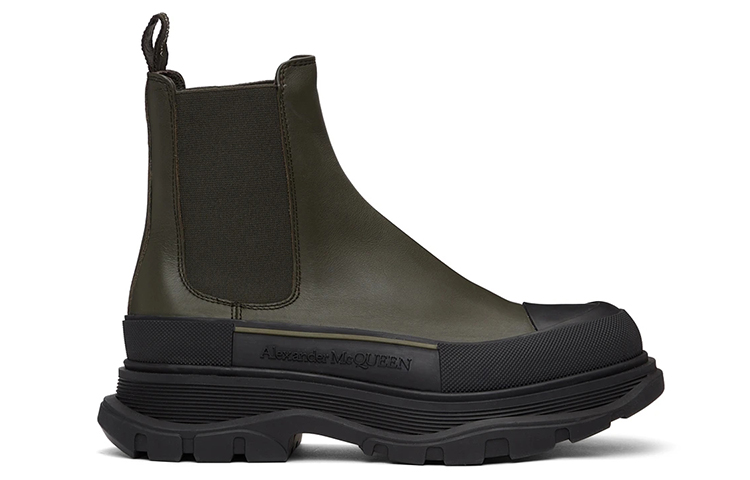Alexander McQueen Tread Slick Short Chelsea Boots Men's Black Green
