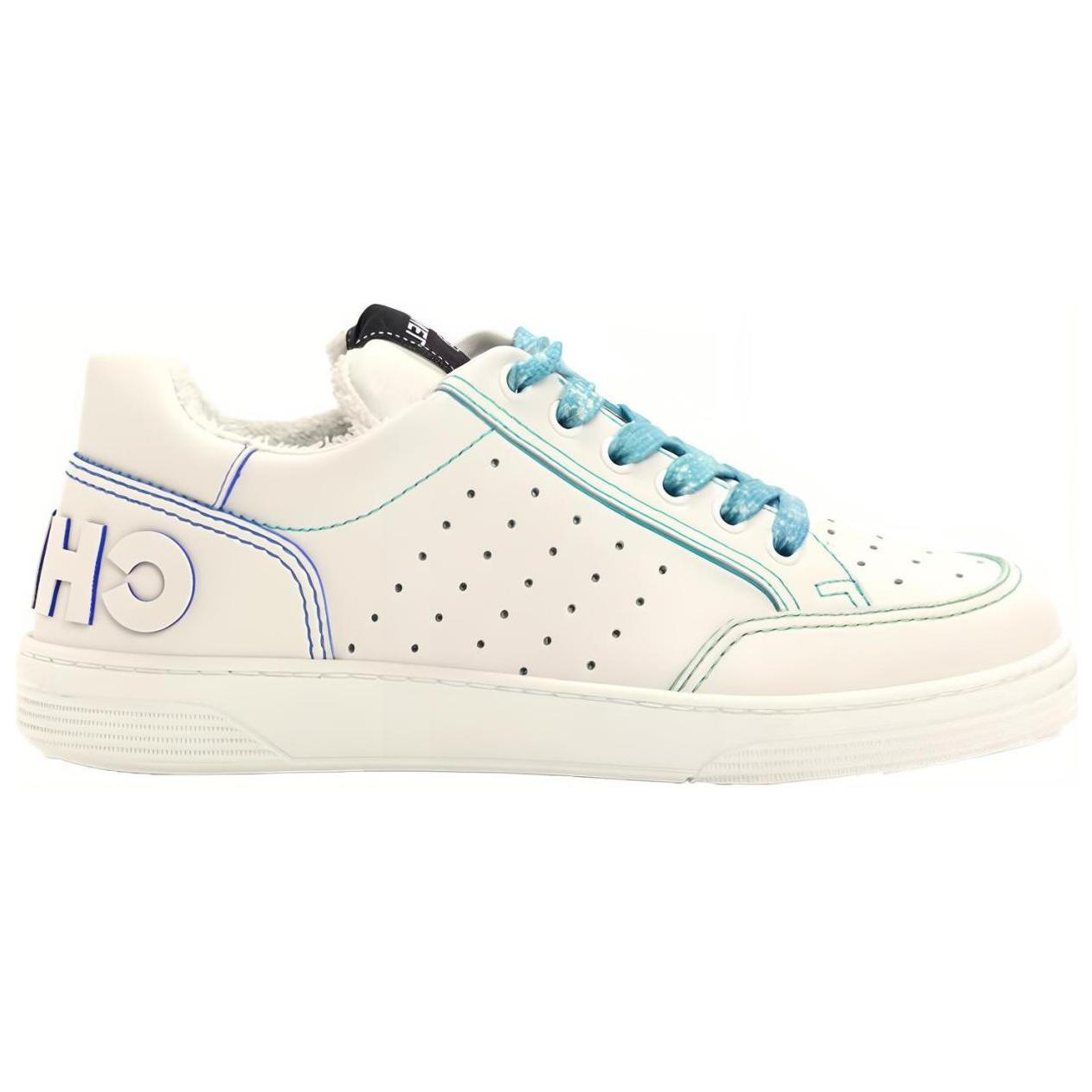 CHANEL Low Top Cow Leather Stylish Skateboarding Shoes Women's White Blue