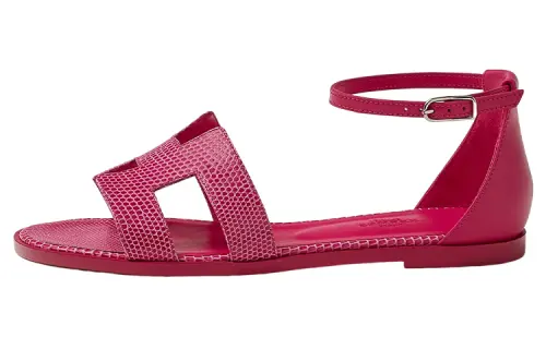 HERMES Santorini Buckle One Strap Sandals Women's Pink