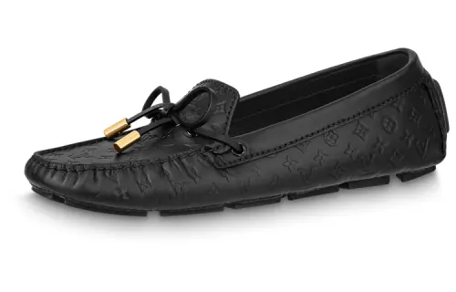 LOUIS VUITTON Gloria Nautical Collection Cow Leather Moccasin Casual Shoes Women's Black