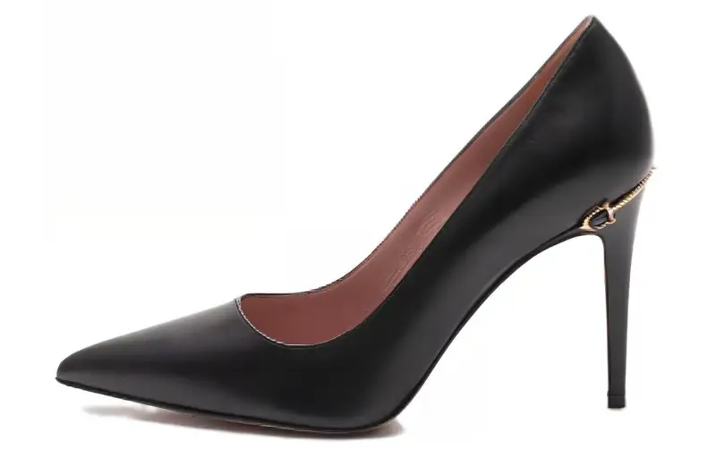 GUCCI Leather Slim Heel High Heels 9.5cm Women's Black