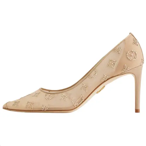 LOUIS VUITTON GALA Fabric Slim Heel High Heels 8cm Women's Beige