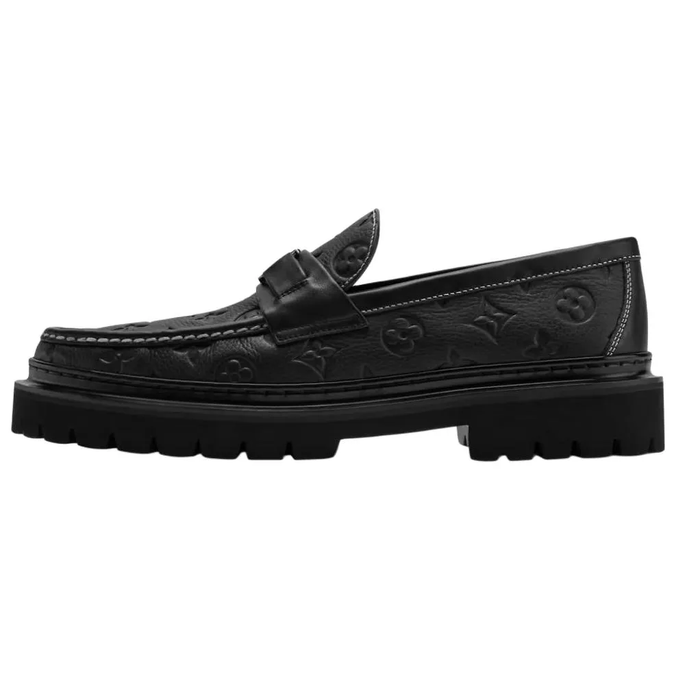 LOUIS VUITTON Major Cow Leather Loafers Men's Black