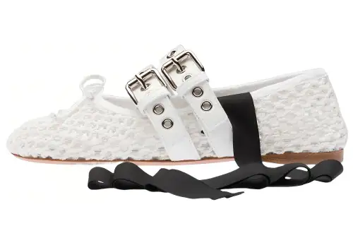 MIU MIU Leather Flat Casual Shoes Women's White