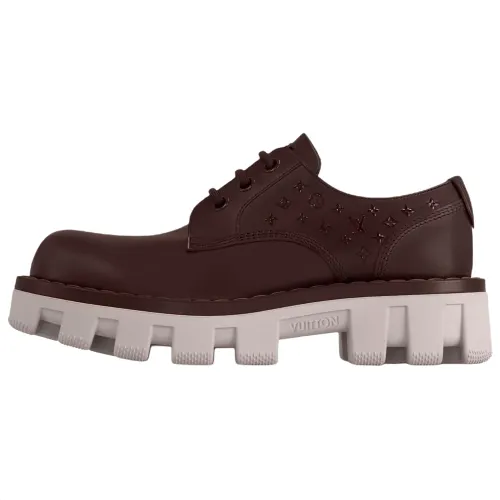 LOUIS VUITTON Checker Cow Leather Casual Shoes Men's Brown