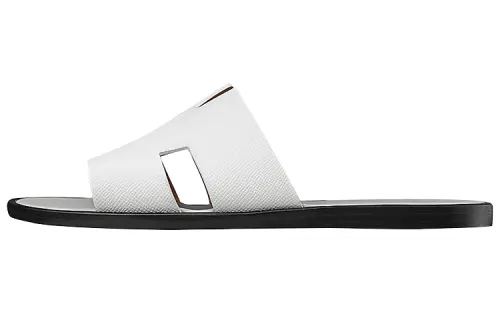 HERMES Izmir Calfskin Slide Slippers Men's White