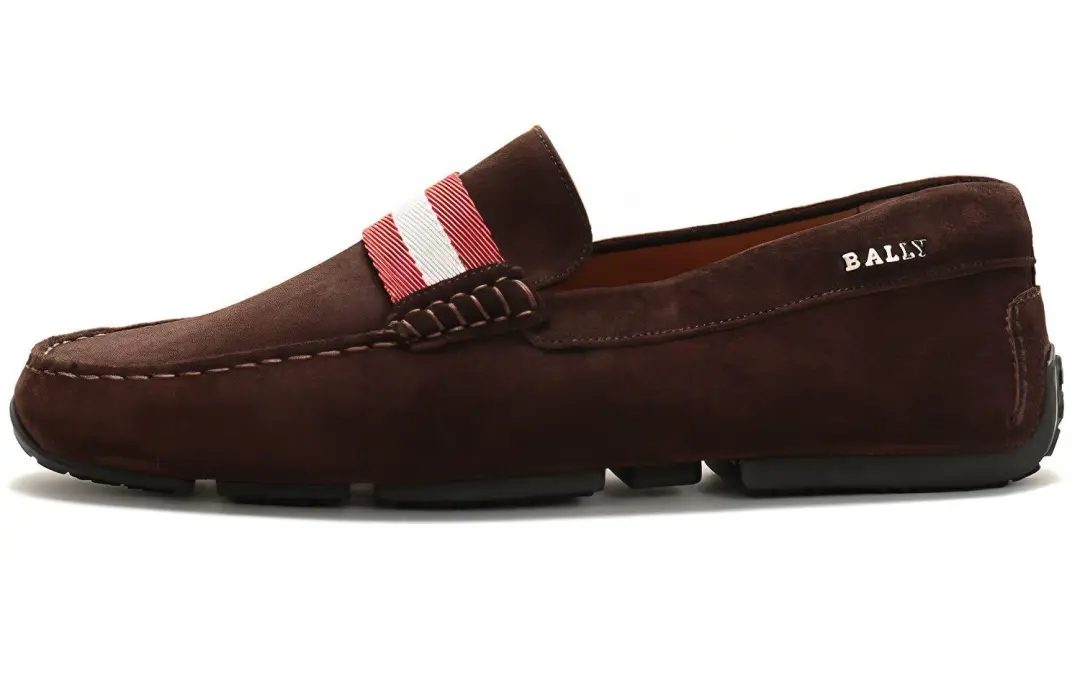BALLY Suede Loafers Flat Shoes Men's Coffee
