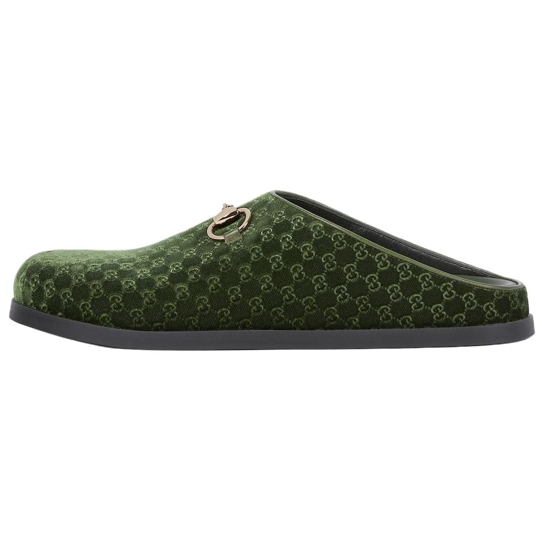 GUCCI Horsebit Closed Toe Slippers Women's Dark Green