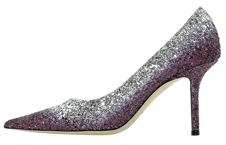 Jimmy Choo LOVE Sequins Slim Heel High Heels 8.5cm Women's Silver Purple Gradient