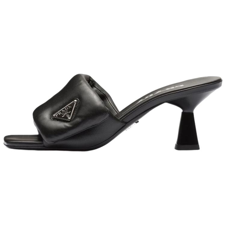 PRADA Soft Padded 65mm Sandals Black Nappa Leather Women's