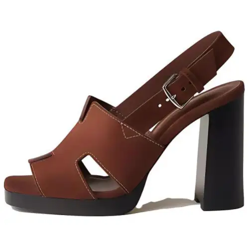 HERMES Eris One Strap Sandals 9cm Women's Brown