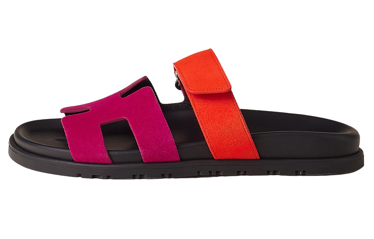 HERMES Chypre Slide Slippers Women's Black Orange Pink