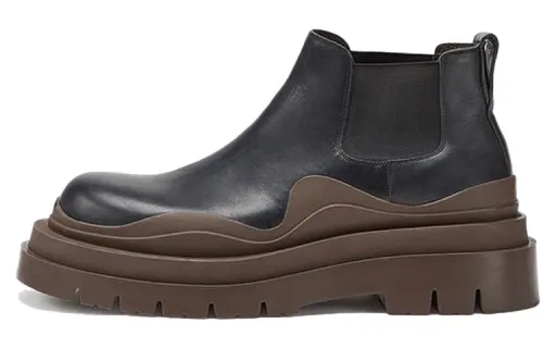 Bottega Veneta Tire Chelsea BV Top Grain Cow Leather Ankle Length Chelsea Boots Men's Black Brown