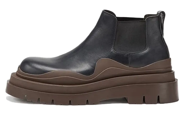Bottega Veneta Tire Chelsea BV Top Grain Cow Leather Ankle Length Chelsea Boots Men's Black Brown