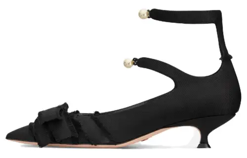DIOR Pearl Bowknot Slim Heel High Heels 4cm Women's Black