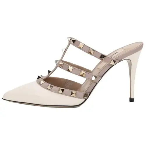 Valentino Rockstud Slim Heel High Heels 9cm Women's Gray Pink
