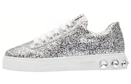 MIU MIU Low top Stylish Skateboarding Shoes Women's Silver Glitter