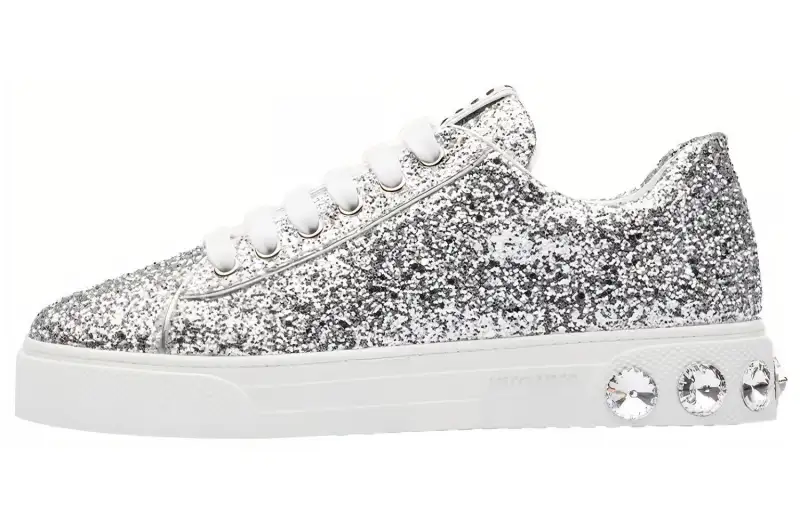 MIU MIU Low top Stylish Skateboarding Shoes Women's Silver Glitter